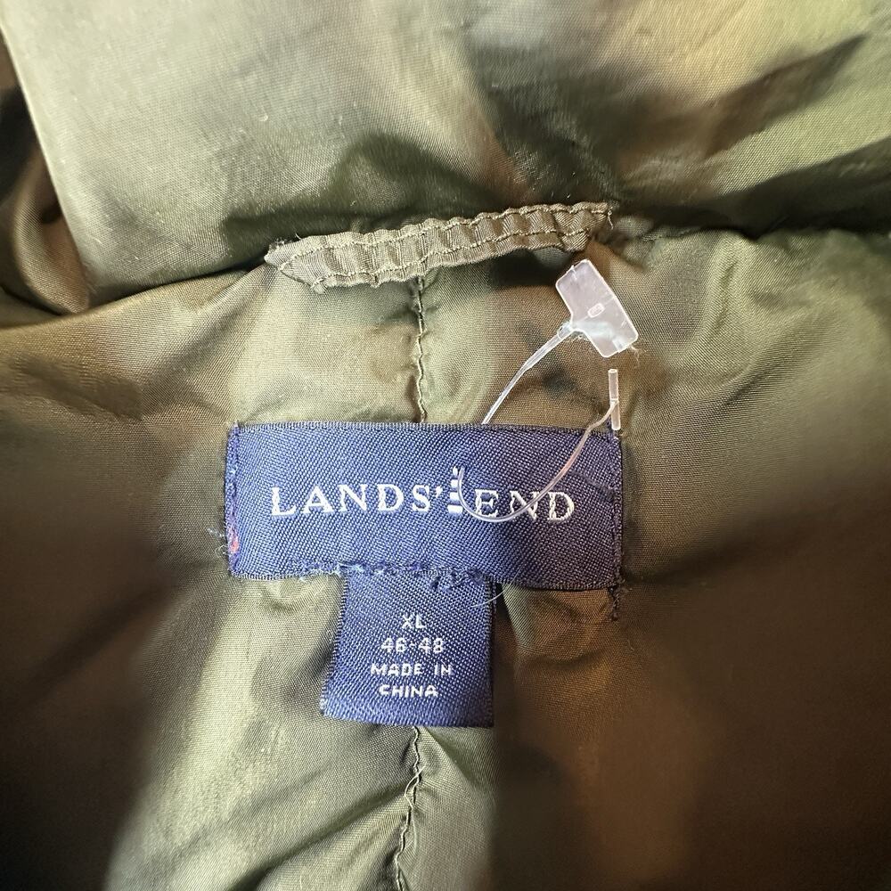 Lands End Mens Puffer Vest Olive Green Goose Down Quilted Snap Front XL 46-48 - Picture 4 of 6